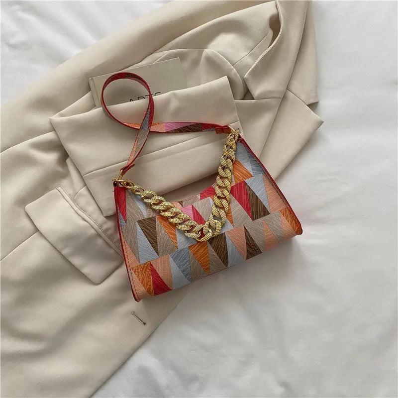 Geometry PU Leather Shoulder Underarm Bag Vintage Ladies Small Purse