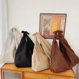Vintage Suede Women Handbag Large Capacity Solid Underarm Shopper Tote Bag