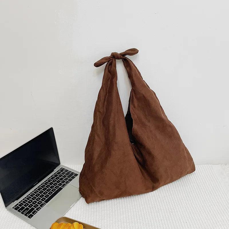 Vintage Suede Women Handbag Large Capacity Solid Underarm Shopper Tote Bag