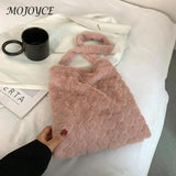 Vintage Soft Plush Heart Pattern Handbag Large Capacity Shoulder Bag