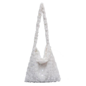 Vintage Soft Plush Heart Pattern Handbag Large Capacity Shoulder Bag