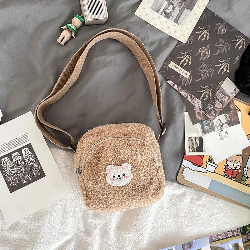 Autumn Winter Bear Messenger Bag Plush Phone Bag Small Shoulder Bag