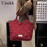 Rhombic Lattice Women Handbag Quilted Large Capacity Soft Casual Vintage