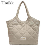 Rhombic Lattice Women Handbag Quilted Large Capacity Soft Casual Vintage
