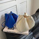 Pleated Crossbody Handbags PU Leather Bucket Coin Purse Casual Shoulder Bags