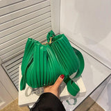 Pleated Crossbody Handbags PU Leather Bucket Coin Purse Casual Shoulder Bags