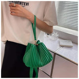 Pleated Crossbody Handbags PU Leather Women Solid Bucket Coin Purse