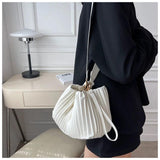Pleated Crossbody Handbags PU Leather Women Solid Bucket Coin Purse
