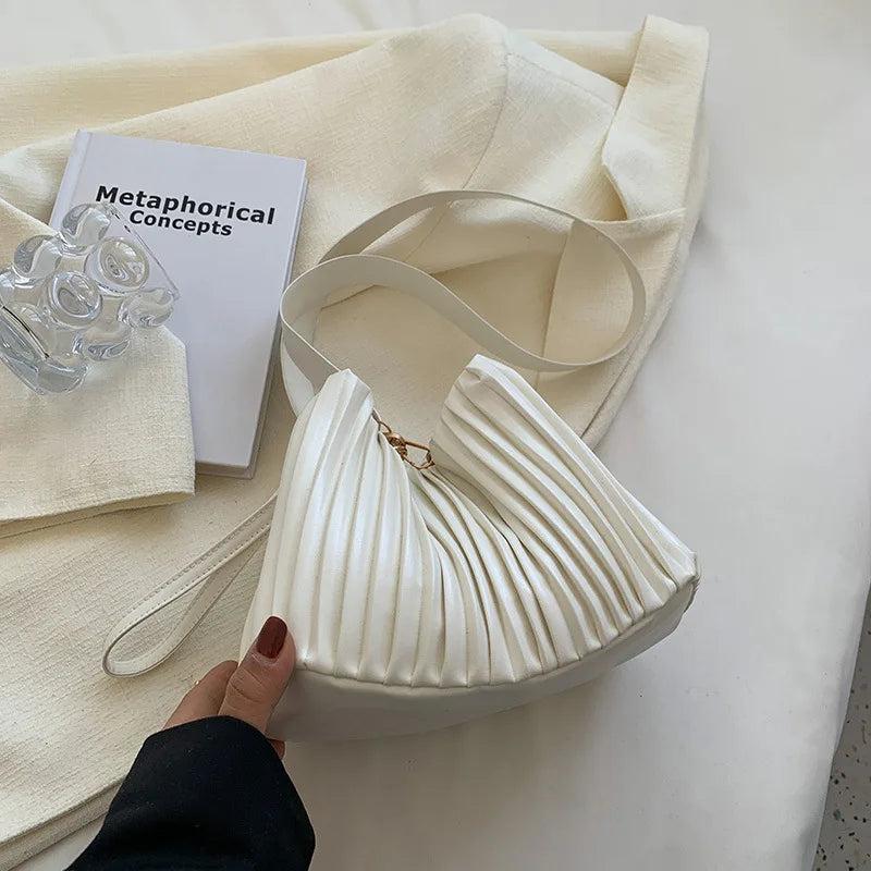 Pleated Crossbody Handbags PU Leather Women Solid Bucket Coin Purse