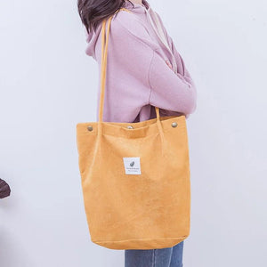 Corduroy Shopping Bag Eco Tote Canvas Shoulder Handbag