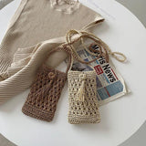 Vintage Straw Tassel Mini Crossbody Bag - Beach Mobile Phone Bag