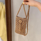 Vintage Straw Tassel Mini Crossbody Bag - Beach Mobile Phone Bag