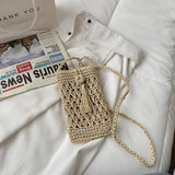 Vintage Straw Tassel Mini Crossbody Bag - Beach Mobile Phone Bag