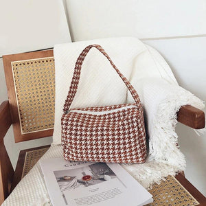 Female Vintage Plaid Shoulder Bag Casual Small Crossbody Handbag