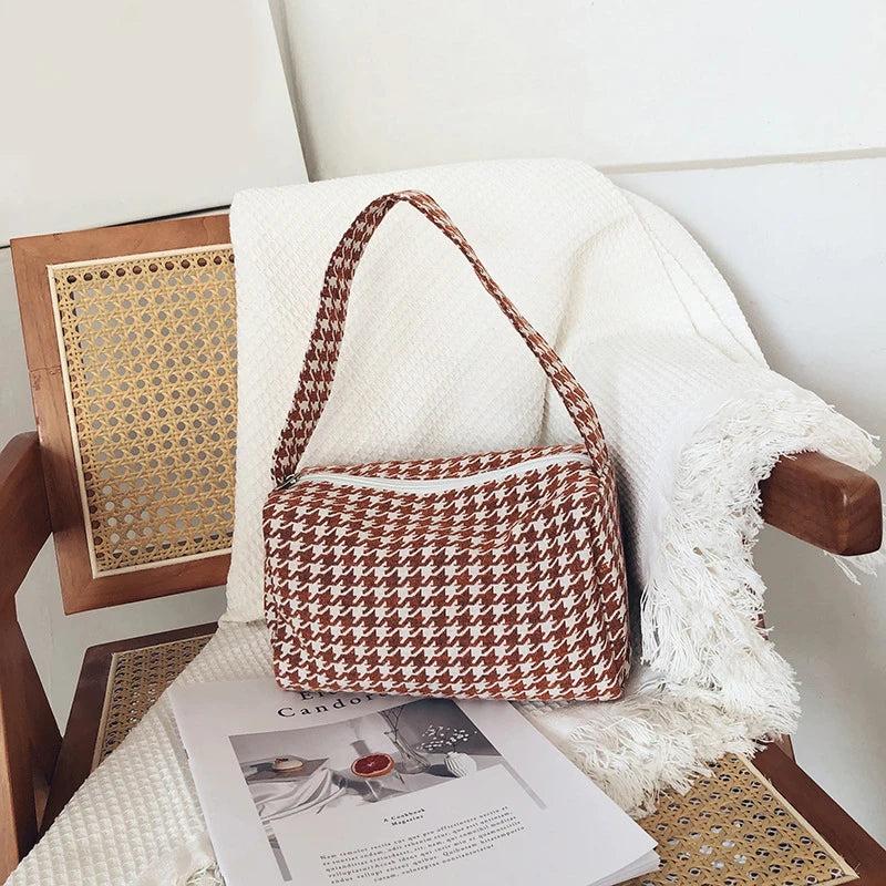 Female Vintage Plaid Shoulder Bag Casual Small Crossbody Handbag