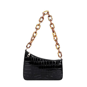 Crocodile Pattern Zipper Handbags Embossed Lacquer Shoulder Bag for Women