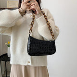 Crocodile Pattern Zipper Handbags Embossed Lacquer Shoulder Bag for Women