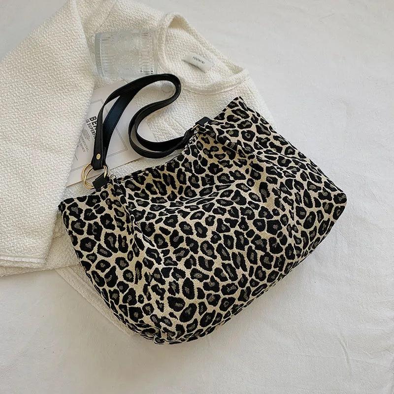 Leopard Shoulder Bags Large Capacity Tote Canvas Shopping Travel Bags