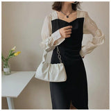 Metal Chain Fold Lady Shoulder Bag Retro Shopping Handbag