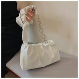 Metal Chain Fold Lady Shoulder Bag Retro Shopping Handbag
