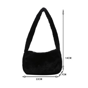 Winter Plush Shoulder Handbag Vintage Women Solid Underarm Bag