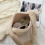 Winter Plush Shoulder Handbag Vintage Women Solid Underarm Bag