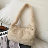 Winter Plush Shoulder Handbag Vintage Women Solid Underarm Bag