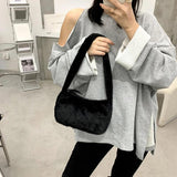 Winter Plush Shoulder Handbag Vintage Women Solid Underarm Bag