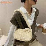 Winter Plush Shoulder Handbag Vintage Women Solid Underarm Bag