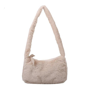 Vintage Plush Handbag Women Underarm Purse Top-handle Bag