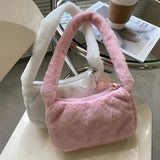 Vintage Plush Handbag Women Underarm Purse Top-handle Bag