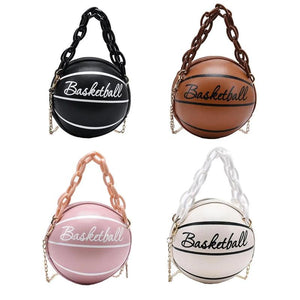 Basketball Shaped Handbag Leather Chain Round Tote Graphic