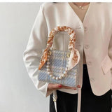 Small Square Handbags Pearl Chain Shoulder Bag