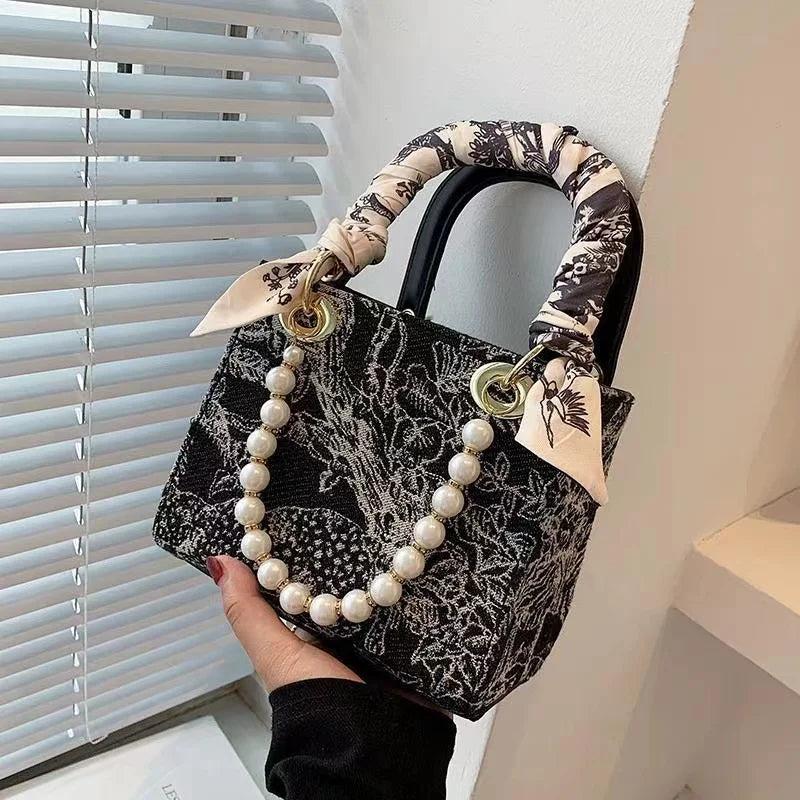 Small Square Handbags Pearl Chain Shoulder Bag