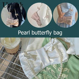 Pleated Leather Totes Bag with Pearl Bow - Women's Handbag