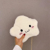Cartoon Cloud Plush Shoulder Bag with Chain, Mobile Phone Pouch