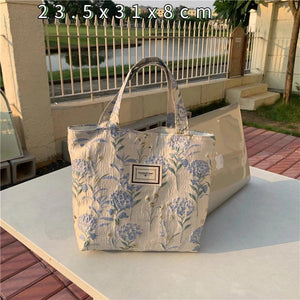 Vintage Canvas Shoulder Bag Jacquard Ladies Shopping Bag Cotton Fabric Handbag