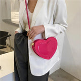 Solid Heart-shaped Crossbody Bag Bright Patent Leather Handbag