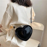 Solid Heart-shaped Crossbody Bag Bright Patent Leather Handbag