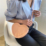 Solid Heart-shaped Crossbody Bag Bright Patent Leather Handbag