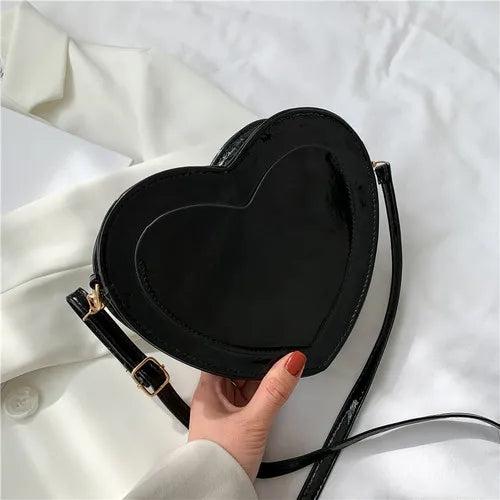 Solid Heart-shaped Crossbody Bag Bright Patent Leather Handbag