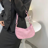 Retro Corduroy Solid Shoulder Underarm Bag Chain Small Handbags