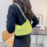 Retro Corduroy Solid Shoulder Underarm Bag Chain Small Handbags