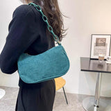 Retro Corduroy Solid Shoulder Underarm Bag Chain Small Handbags