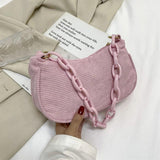 Retro Corduroy Solid Shoulder Underarm Bag Chain Small Handbags