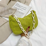 Retro Corduroy Solid Shoulder Underarm Bag Chain Small Handbags