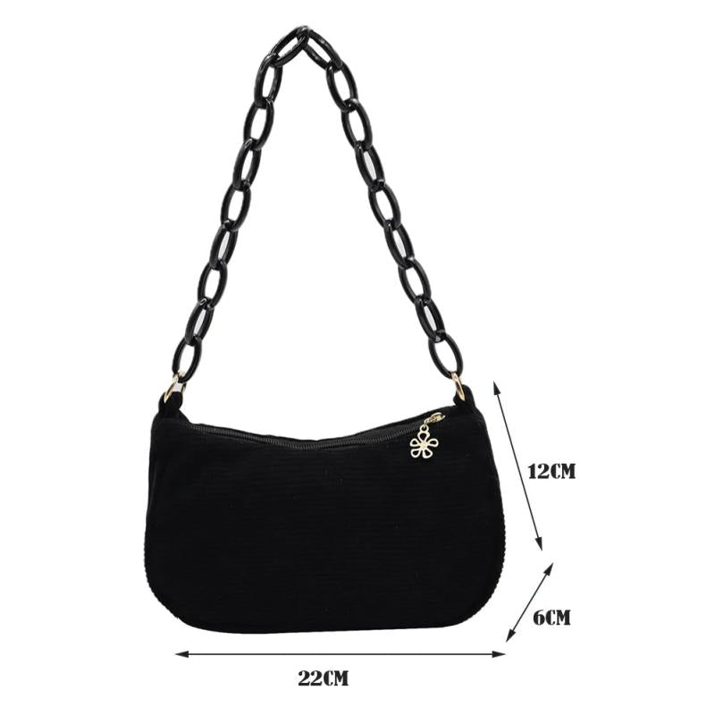 Retro Corduroy Solid Shoulder Underarm Bag Chain Small Handbags