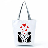 Love Cats Print Tote Bag High Capacity Shoulder Bag