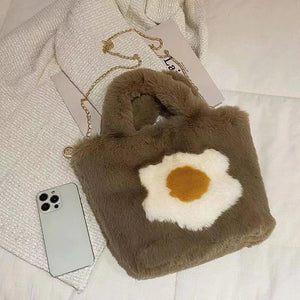 Fluffy Tote Bag with Sling Chains Shoulder Strap Crossbody Shopping Bags