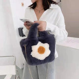 Fluffy Tote Bag with Sling Chains Shoulder Strap Crossbody Shopping Bags